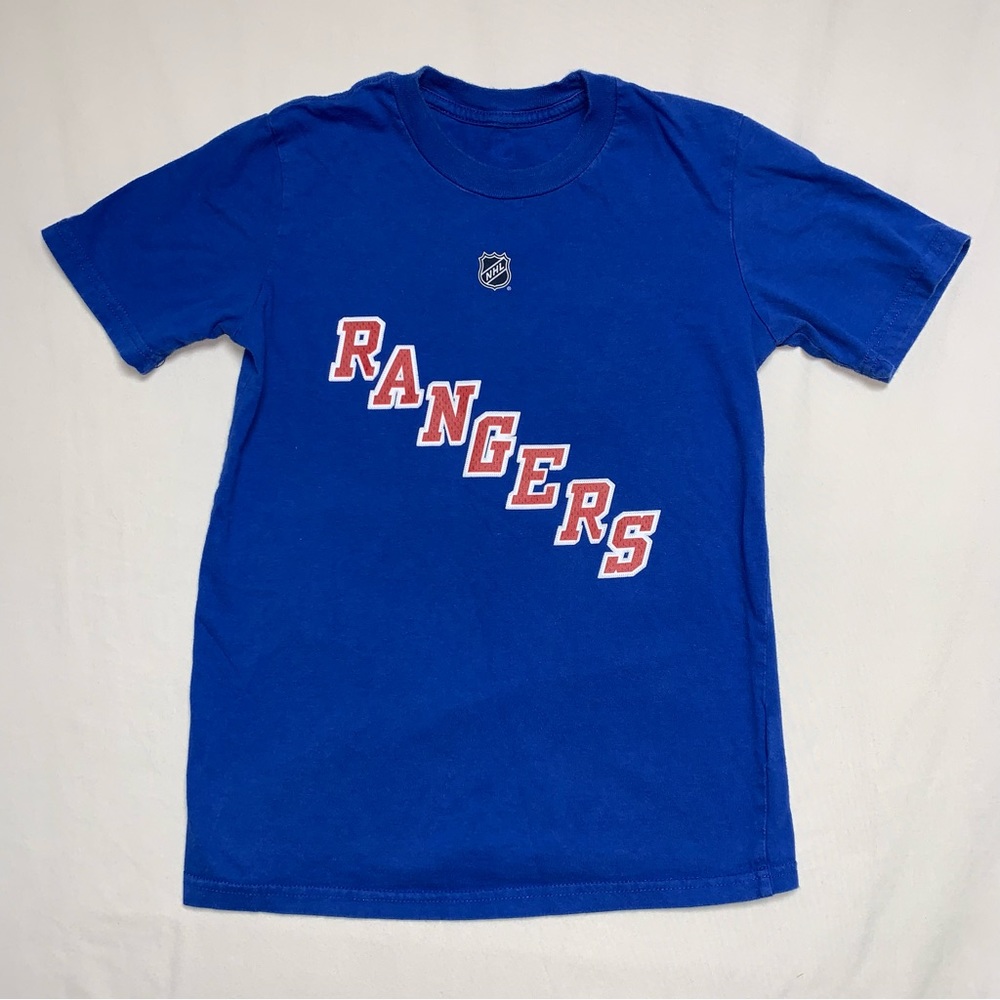 New York Rangers Hockey Med 8-10 Short Sleeve Tee Shirt Top Blue Red Sports fan